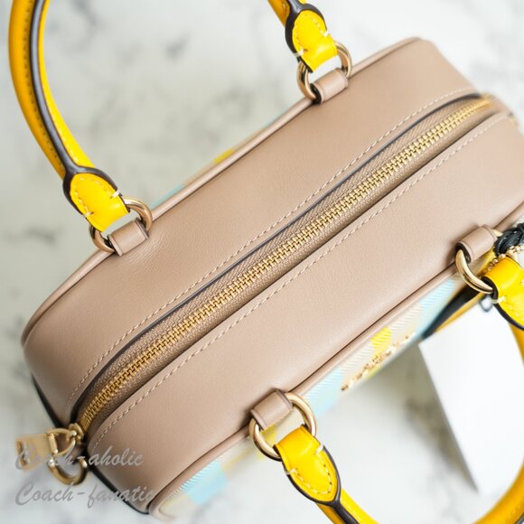 NWT Coach CBI90  Satchel Crossbody Bag With Plaid Print in Bright Maize - Picture 9 of 12